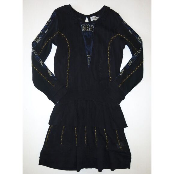 Jak & Peppar Boutique black embroidery peasant western boho tunic dress 16 12-14 - Picture 2 of 4